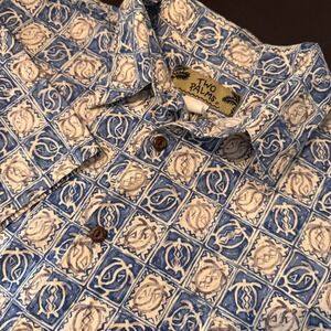Two Palms Made in Hawaii Mens Blue Turtle Button Down Aloha Shirt Large Hawaiian